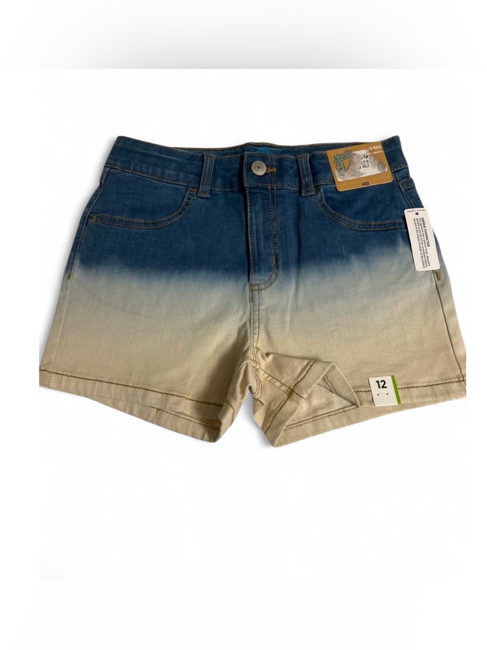 NWT Girls' Ombre Denim Shorts - Blue to Tan, Size 12